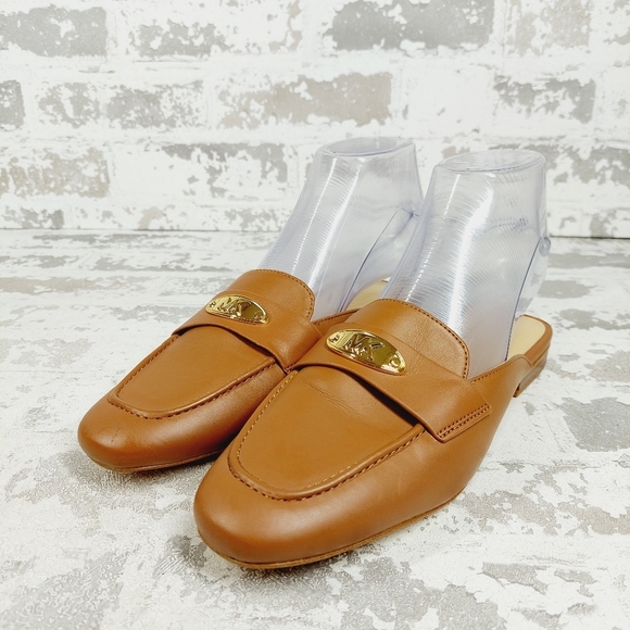 New Michael Michael Kors Ashley Tan Logo Plate Slip On Mules B448 - Picture 2 of 11